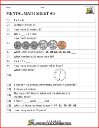 2nd Grade Mental Math Worksheets