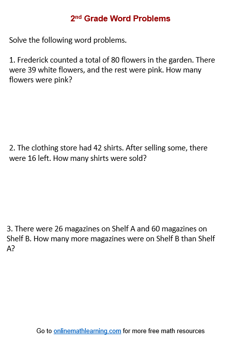 2nd grade math word problems worksheet free