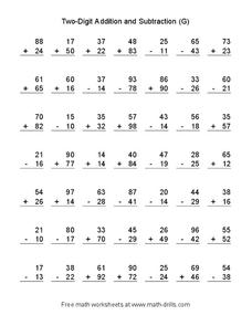 Two-Digit Addition and Subtraction (G) Worksheet for 1st - 2nd ...