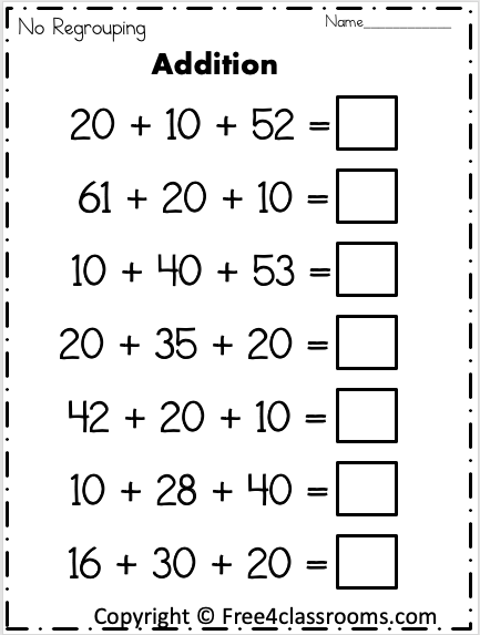 Free Addition Worksheet - No Regrouping - Free Worksheets ...