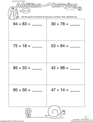 2nd grade math worksheet addition with carrying