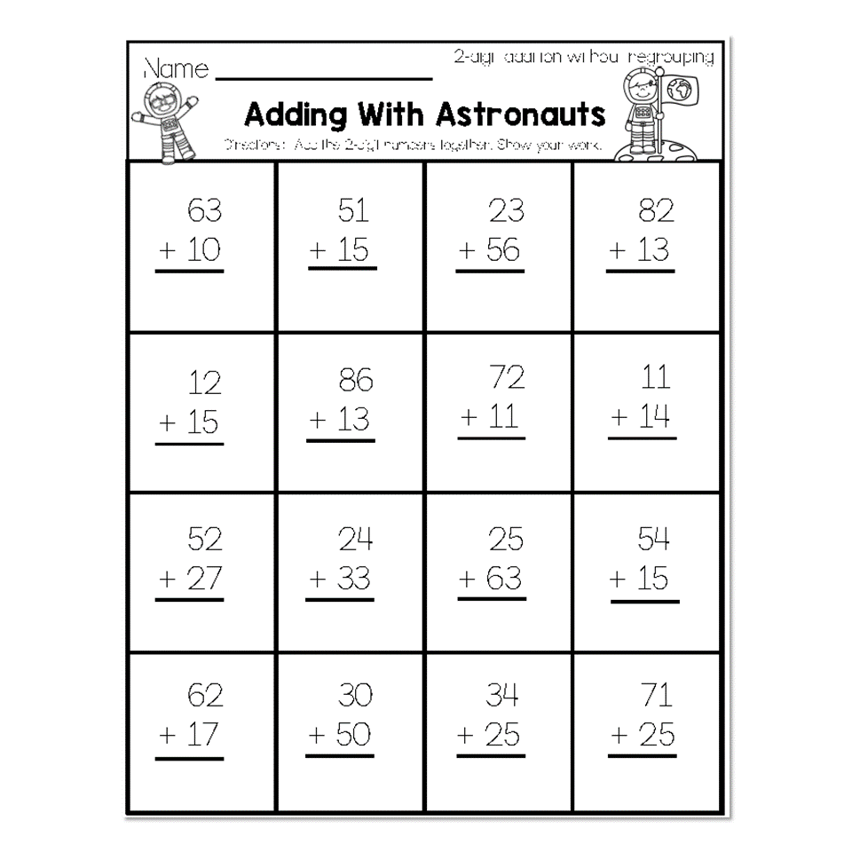 2nd Grade Math Worksheets 2Digit Addition Without Regrouping