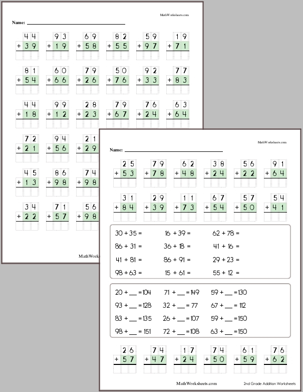 Addition Worksheets for 2nd Graders - Free with No Login ...