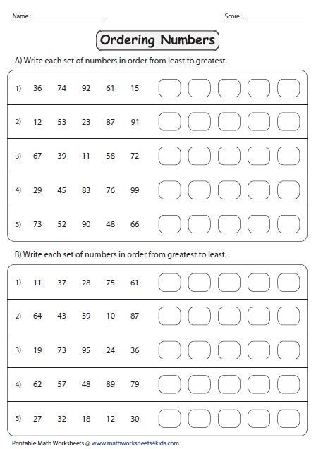 2nd grade math worksheet ordering numbers