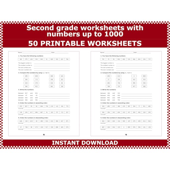 Second Grade Math Worksheets With Numbers up to 1000. Ordering ...