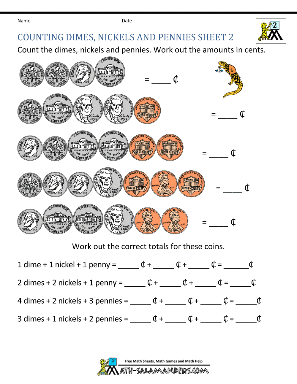 Money Worksheets for 2nd Grade