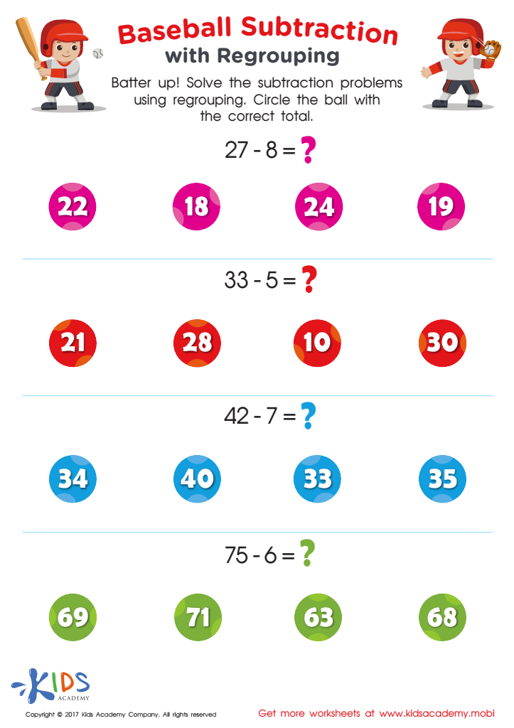 2nd grade math worksheet subtraction without regrouping