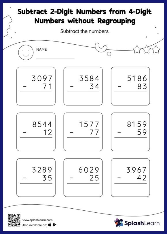 2nd grade math worksheet subtraction without regrouping