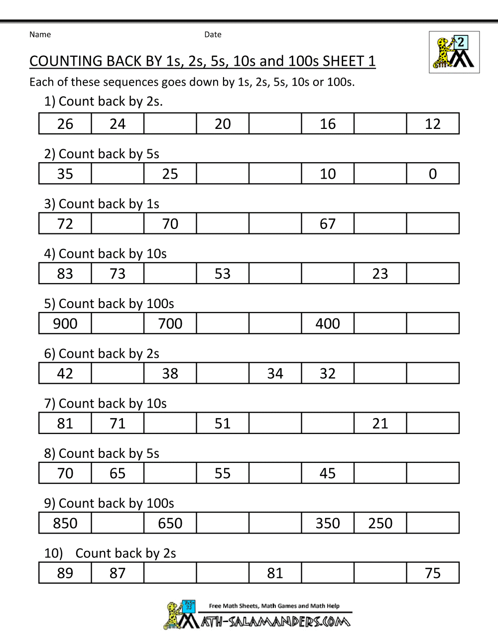 2nd Grade Counting Worksheets