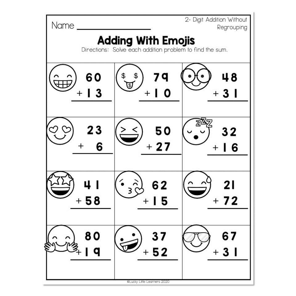 2nd Grade Math Worksheets - Place Value - 2-Digit Addition Without ...