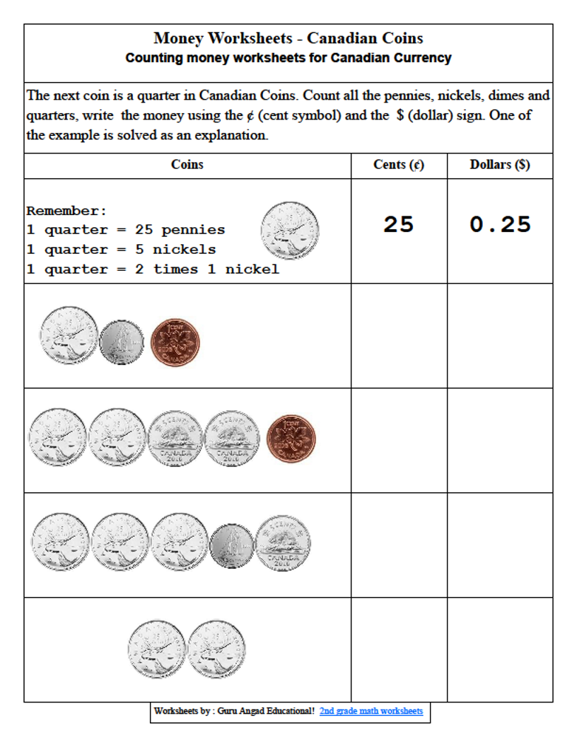 2ND GRADE MATH - MONEY WORKSHEETS WITH CANADIAN COINS - 2 — Steemit