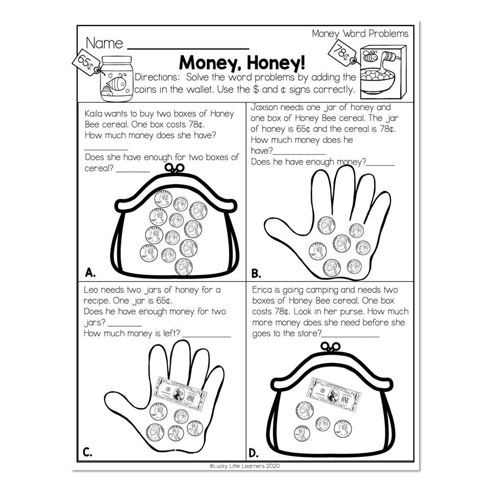 2nd Grade Math Worksheets Money Money Word Problems Money, 47% OFF