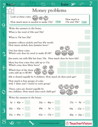 2nd grade money word problems worksheet