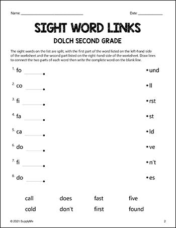 Second Grade Sight Words Worksheets - Word Links, All 46 Dolch 2nd ...