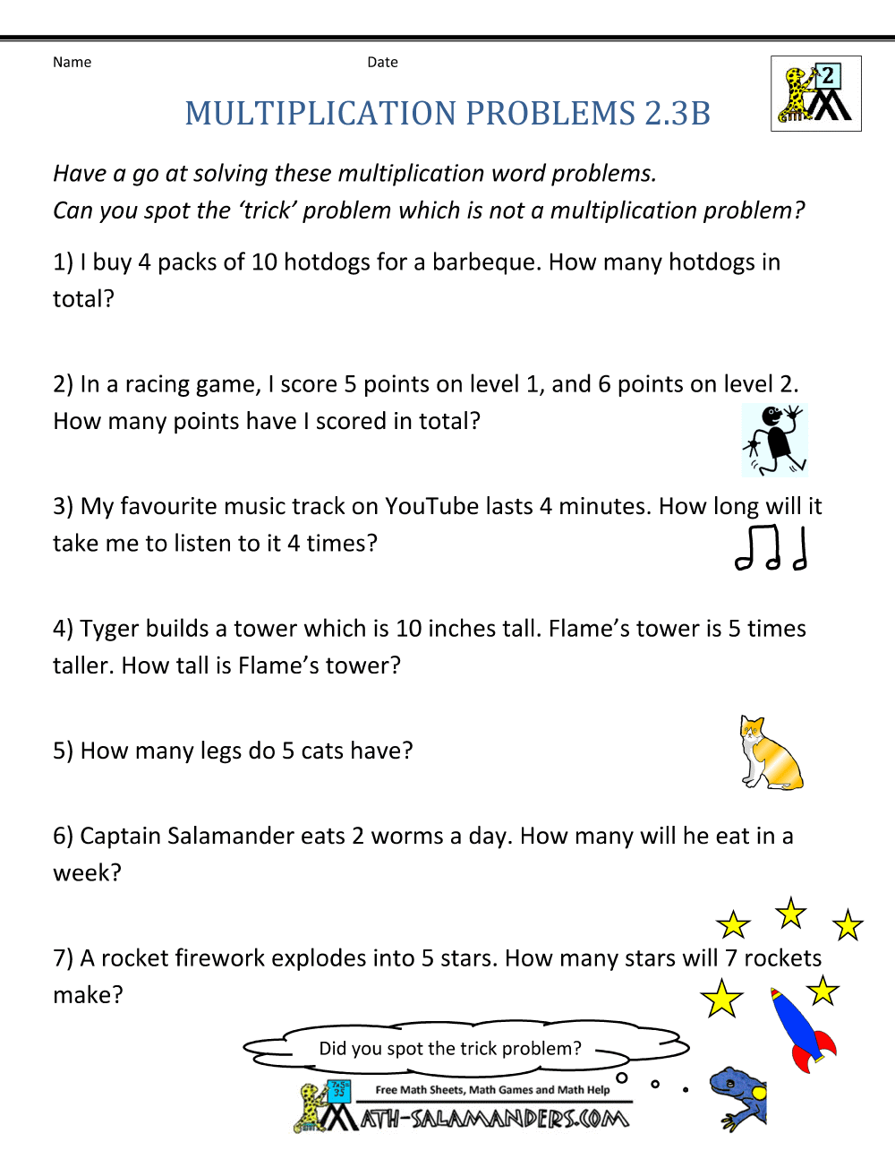 Multiplication Word Problem Area 2nd Grade