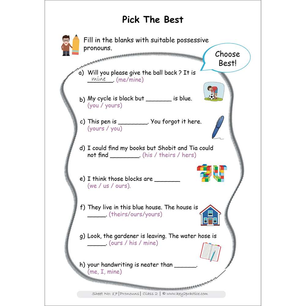 2nd grade pronoun worksheet