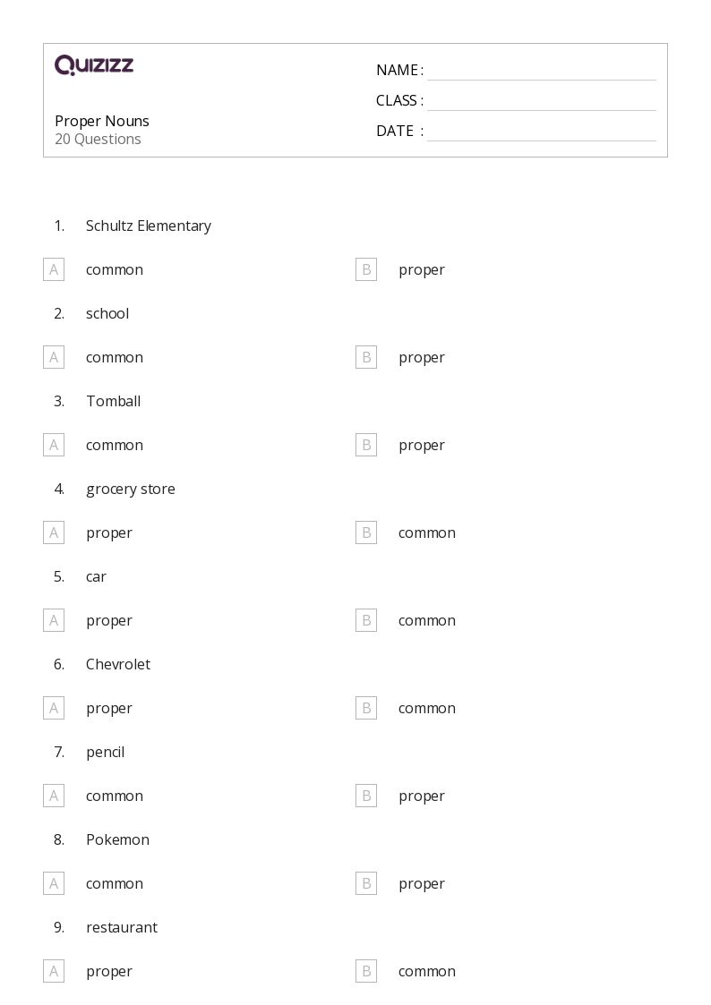 2nd grade proper nouns worksheet