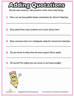 2nd grade quotation marks worksheet