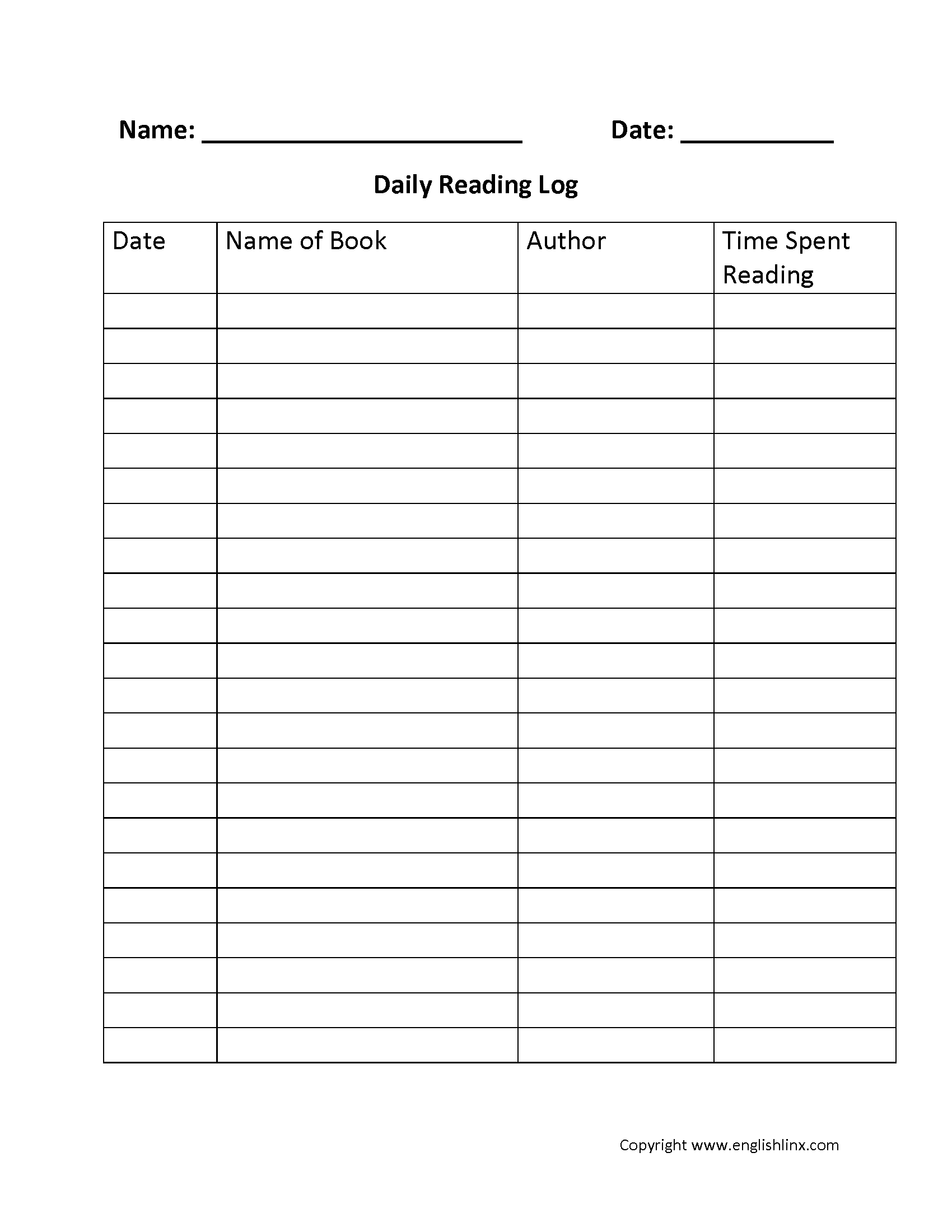 Reading Logs | Daily Reading Log