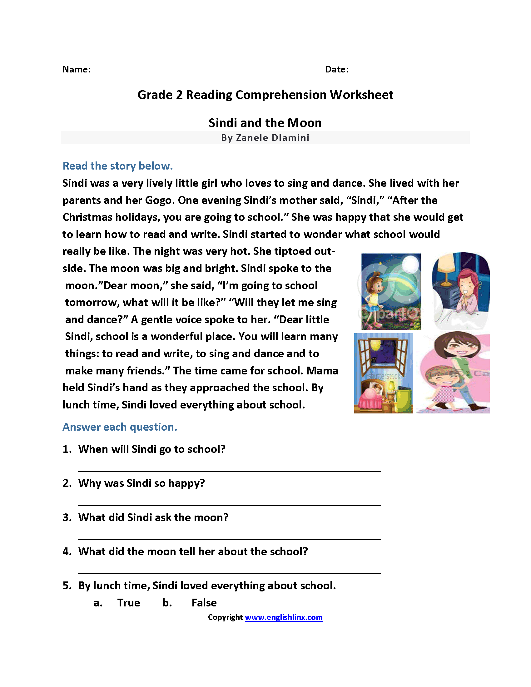 2nd grade reading worksheet with questions
