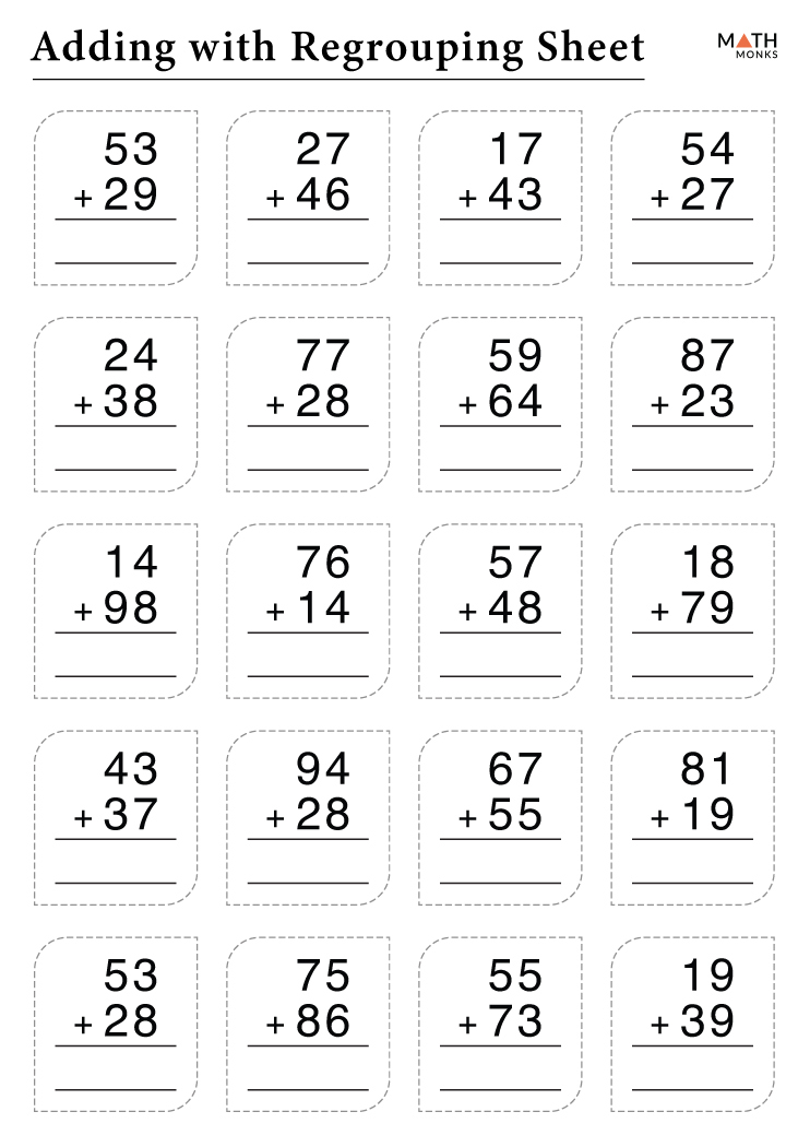 Addition With Regrouping Worksheets with Answer Key