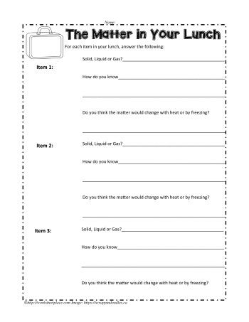 Matter in Your Lunch Worksheets