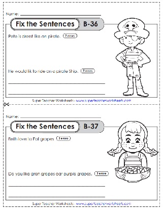 Fix the Sentences: Level B Worksheets