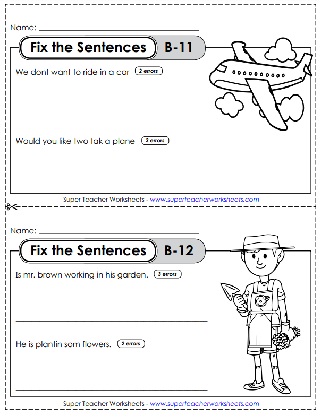 Fix the Sentences: Level B Worksheets