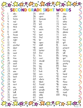 Second Grade Sight Word List by Christine Reed | TPT