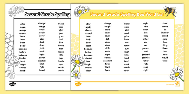 2nd Grade Spelling Bee Word List (teacher made) - Twinkl