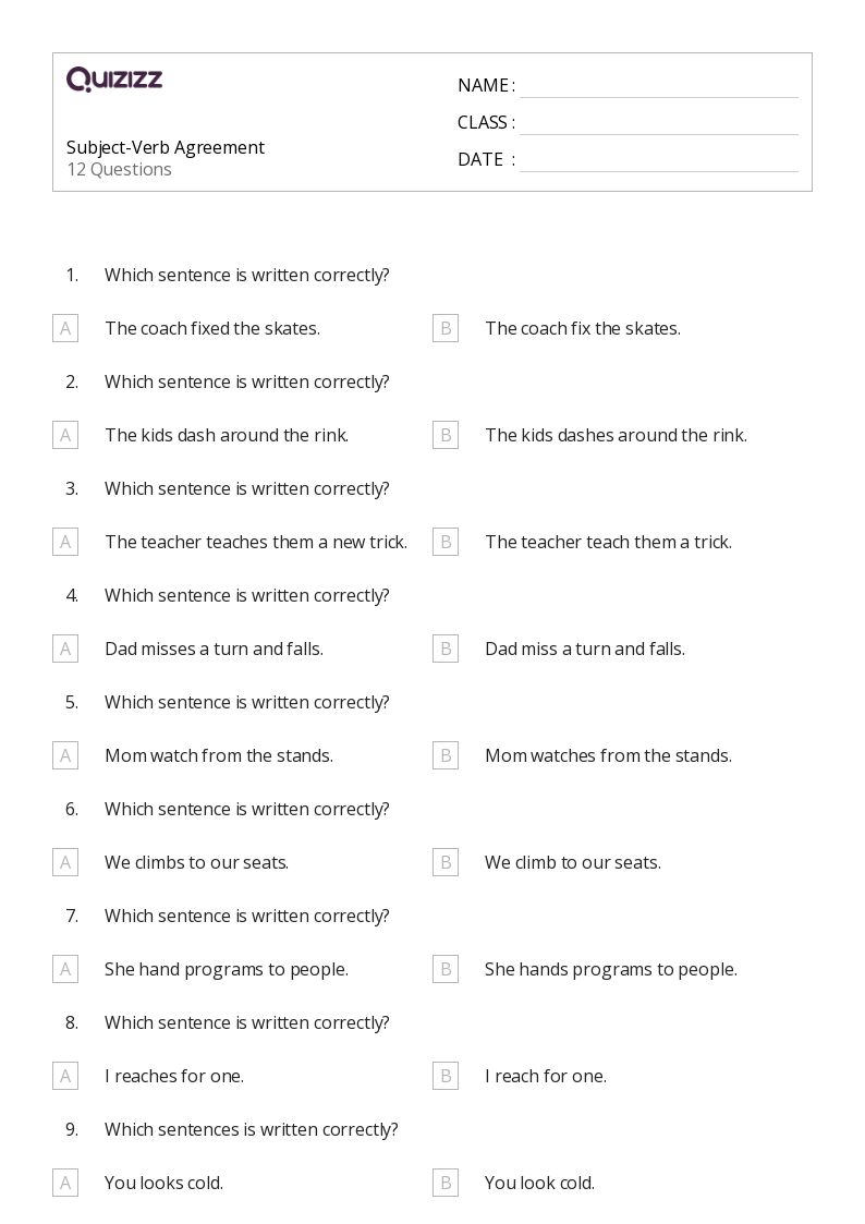 2nd grade subject verb agreement worksheet