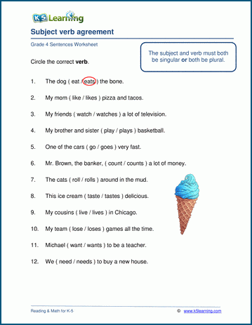 2nd grade subject verb agreement worksheet