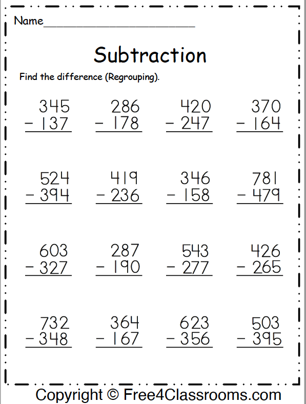 2nd grade subtraction worksheet with regrouping