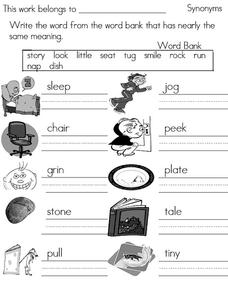 Synonyms Worksheet for 1st - 2nd Grade | Lesson Planet