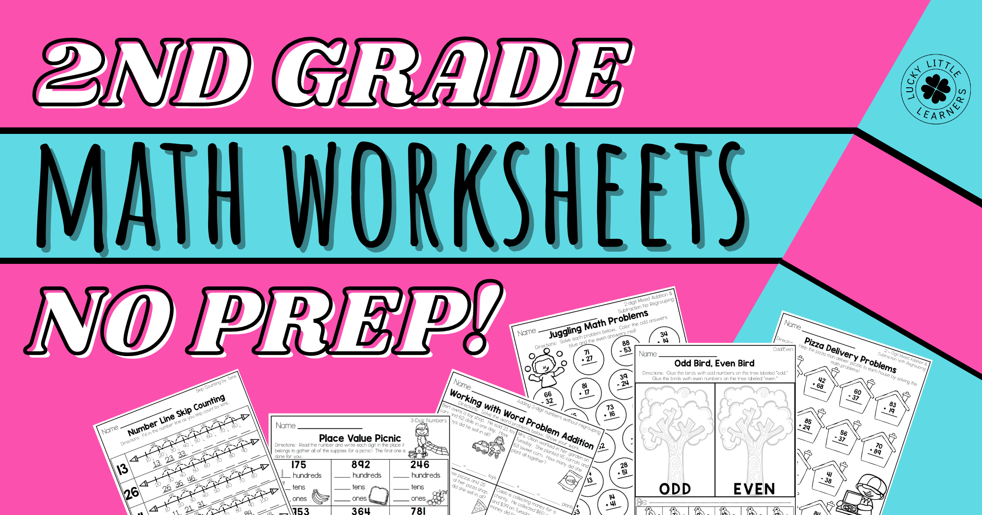 2nd Grade Math Worksheets - No Prep! - Lucky Little Learners