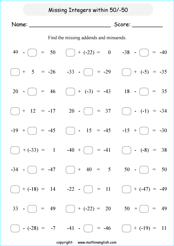 Printable primary math worksheet for math grades 1 to 6 based on ...