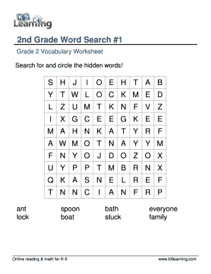 Fillable Online Vocabulary 2nd grade vocabulary word search ...
