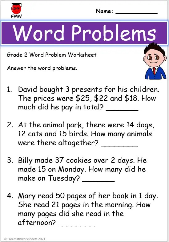 2nd grade word problem worksheet