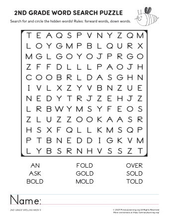 2nd grade word search worksheet