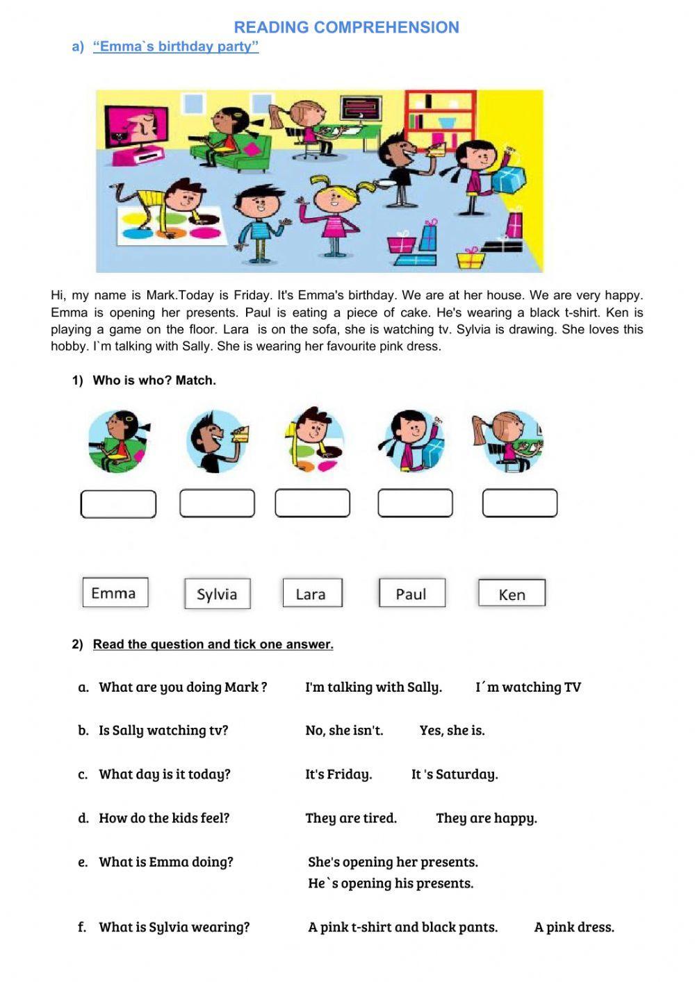 Reading Comprehension online exercise for grade 2  