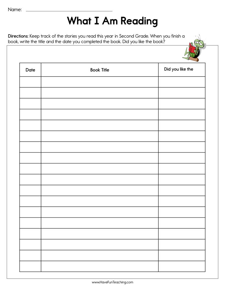 Second Grade What I am Reading Worksheet  