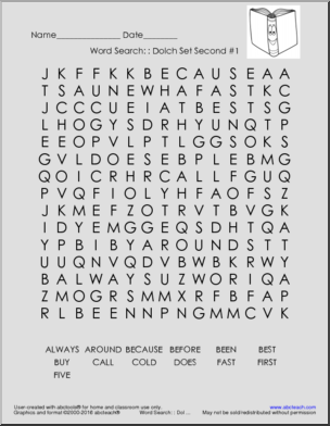 Dolch Set (2nd grade) Word Search I abcteach.com