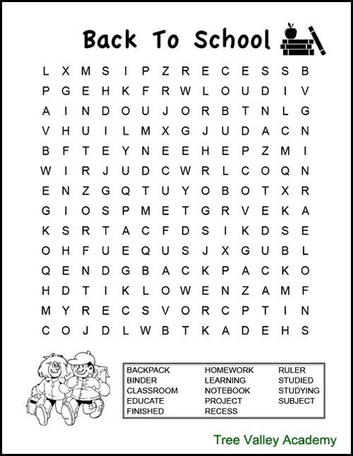 Back To School Word Search Puzzles For Kids