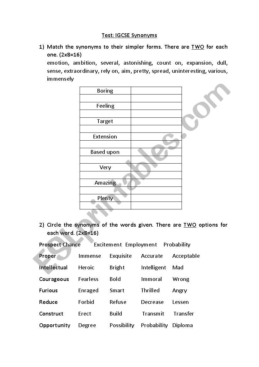 IGCSE English as a second language - ESL worksheet by TreeOfKnowledge
