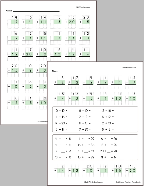 Addition Worksheets for 2nd Graders - Free with No Login ...