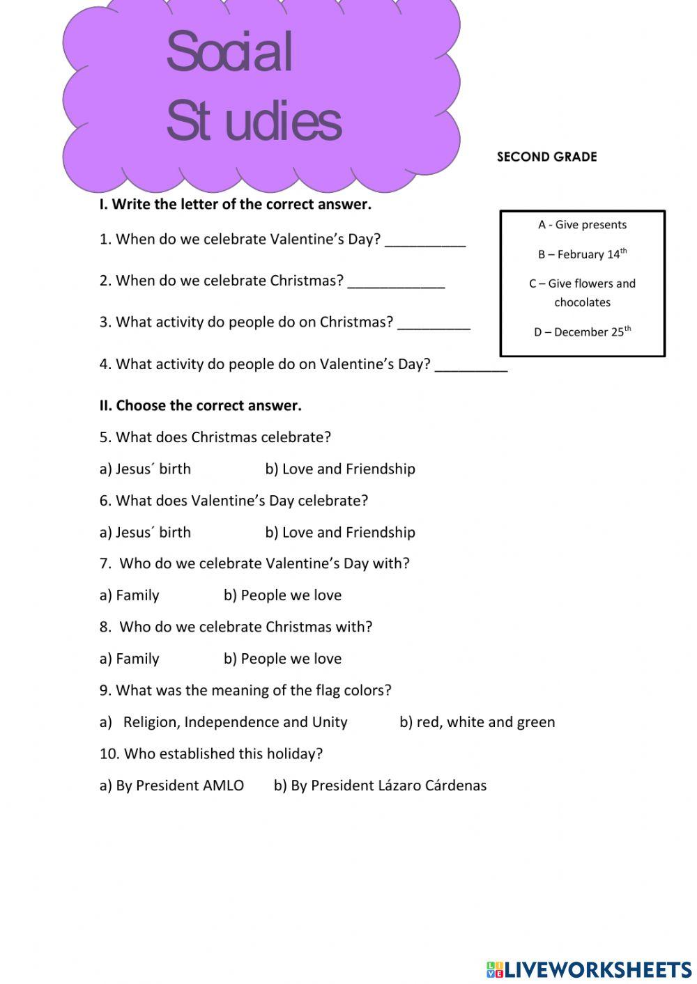 2nd social studies worksheet