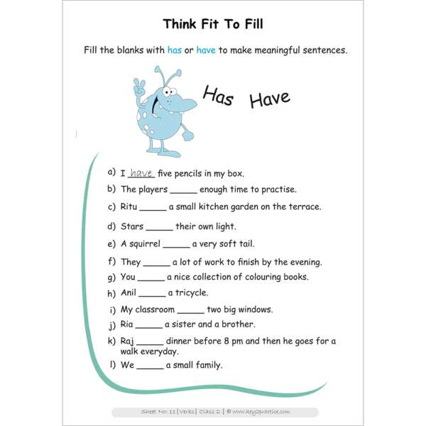 Class 2 | English Grammar | Verbs | Activity Based Worksheets ...