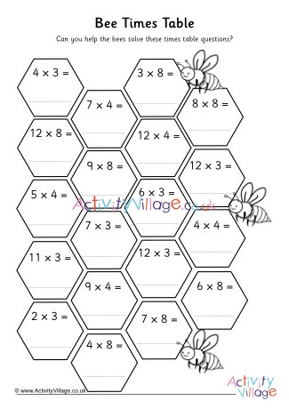 Bee Hive Times Table Worksheets 2