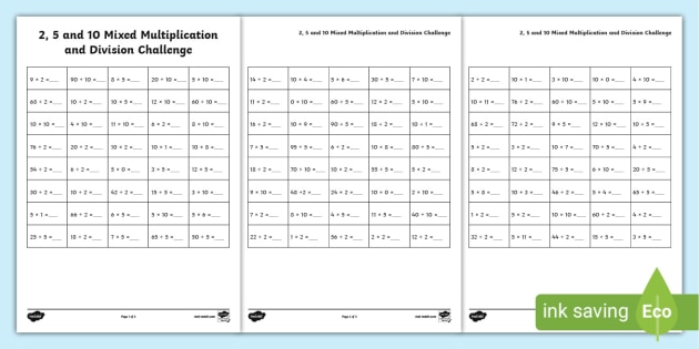 ? 2, 5, and 10 Mixed Times Table Challenge (teacher made)