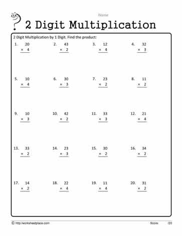 2 Digit by 1 Digit Multiplication Worksheets